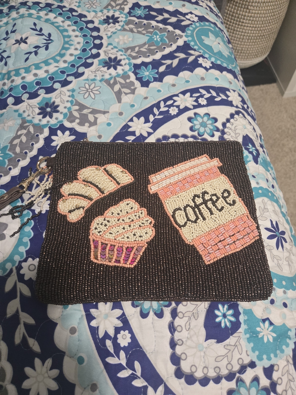 Source Unknown Black Beaded Coffee & Pastry Wristlet